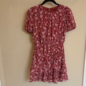 NWOT B Darlin brick Red Floral Tiered with ruching Dress sz 1/2